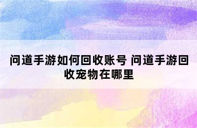 问道手游如何回收账号 问道手游回收宠物在哪里